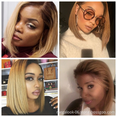 Short Bob Ombre 4/27 Color 13*4 Lace Front Wig Piano Color Human Hair Wigs Brazilian Remy Hair Pre-Plucked Wigs
